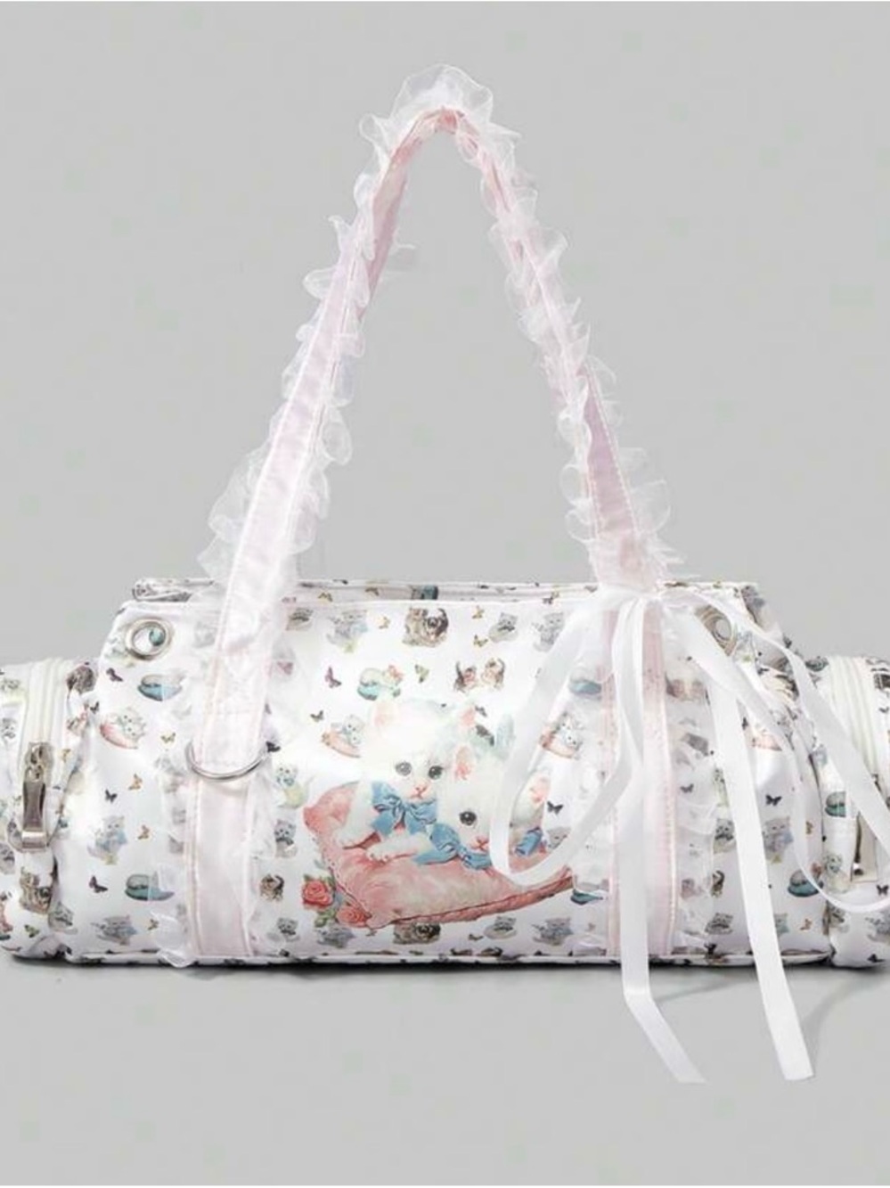 Kitty Cat Kitten Tote Bag Purse White Coquette Girl Lace Pink Cottagecore NEW